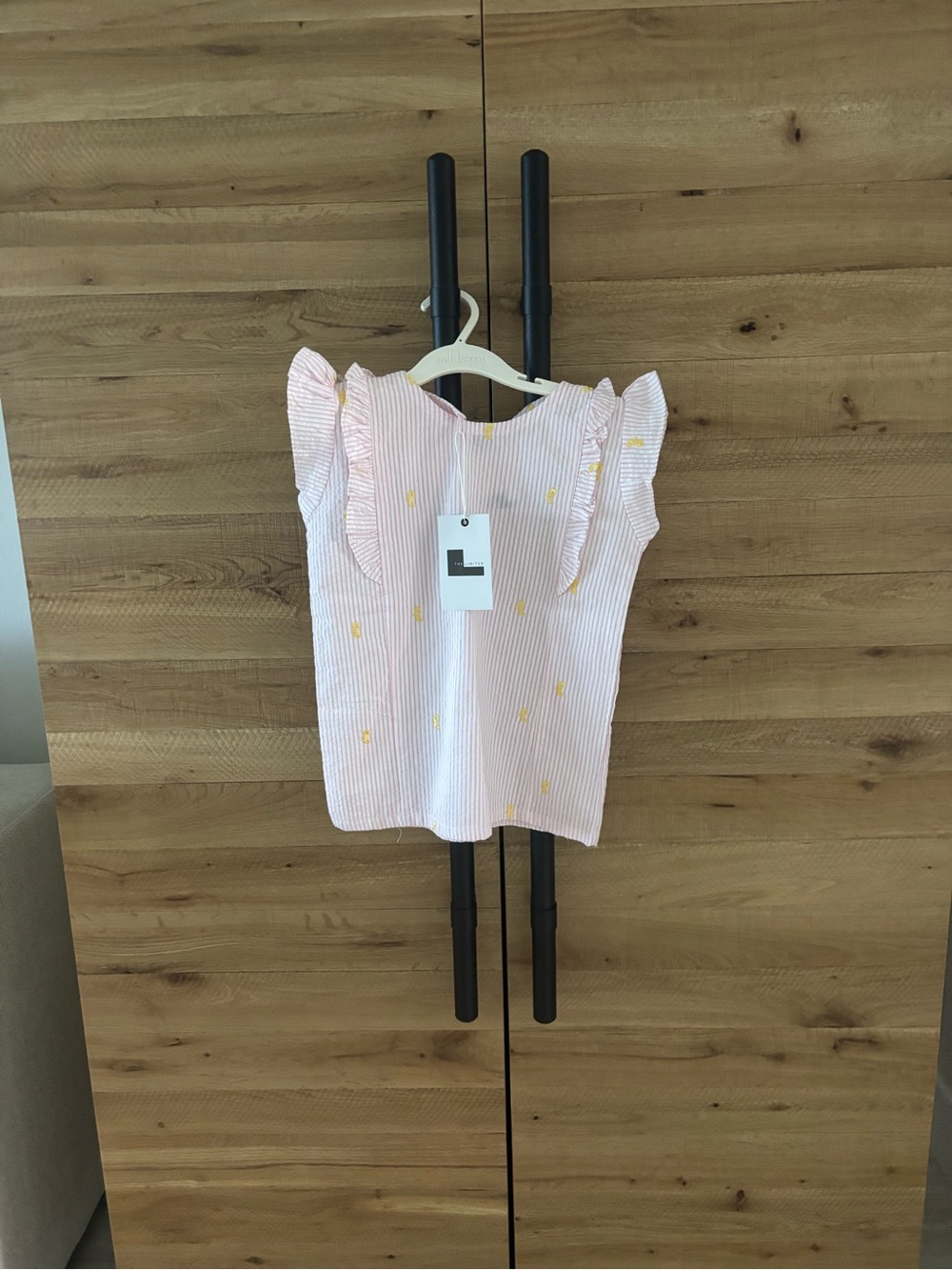 The Limited Girls Pink White Striped Ruffle Embroidered Dress 2-3 S/S